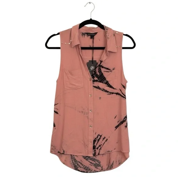 Rock & Republic Pink and Black Tie Dye Sleeveless Blouse - Size Small (NWT) - Picture 2 of 7